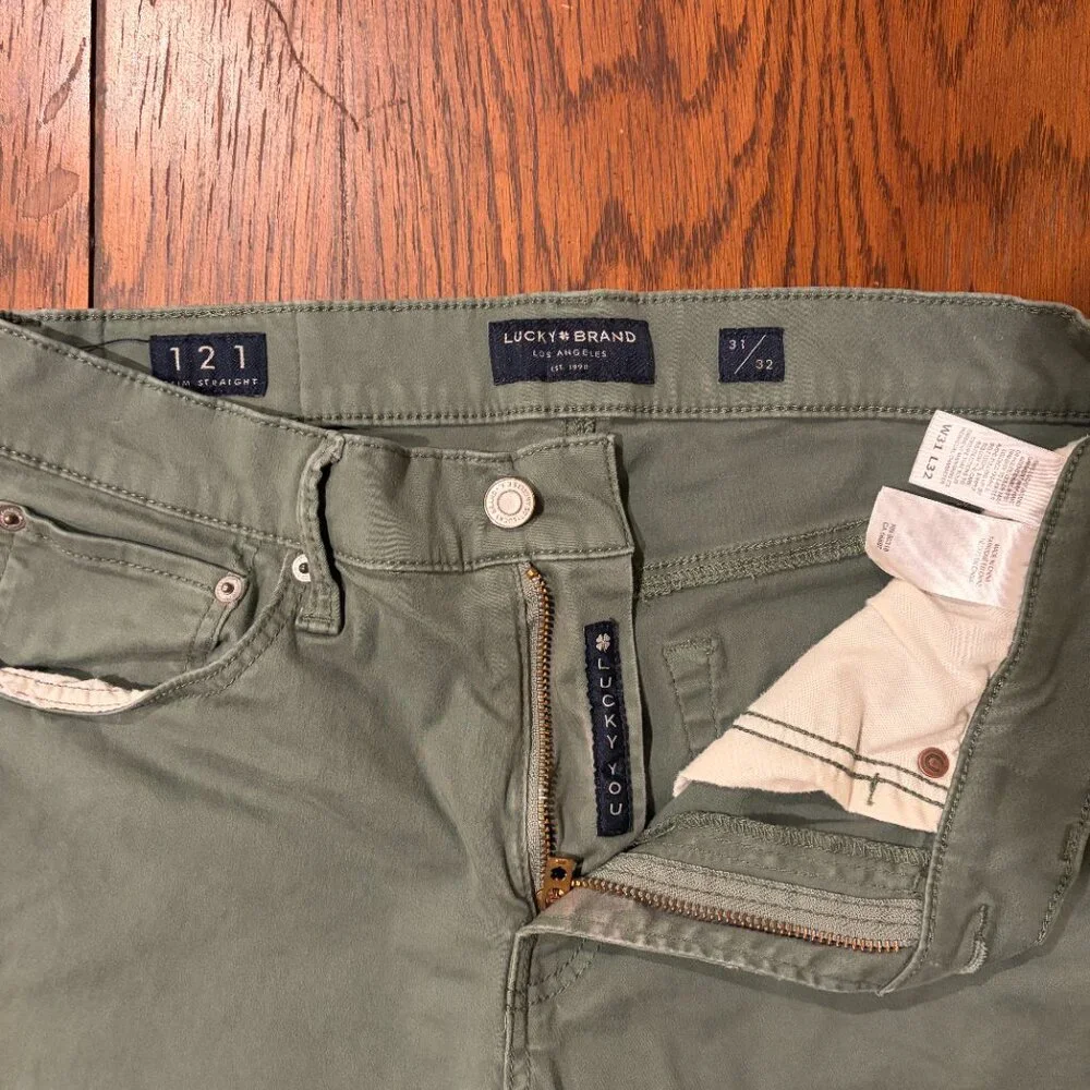 Lucky Brand 121 Slim Straight Jeans Mens 31x32 Green Denim Pants Stretch - Picture 2 of 6
